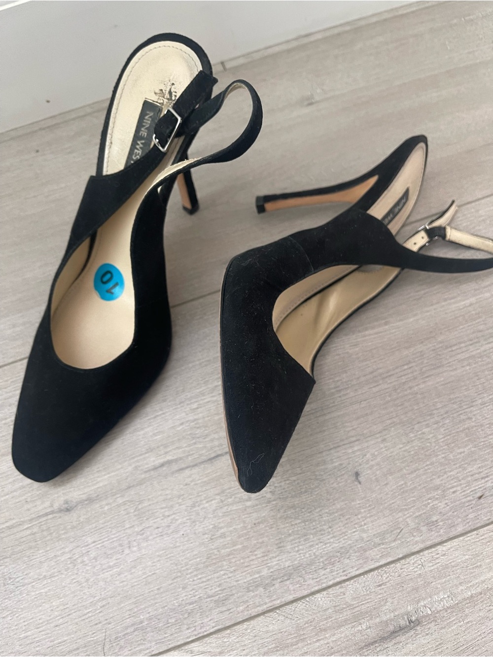 Nine West Black Suede Pointed-Toe Slingback Heels